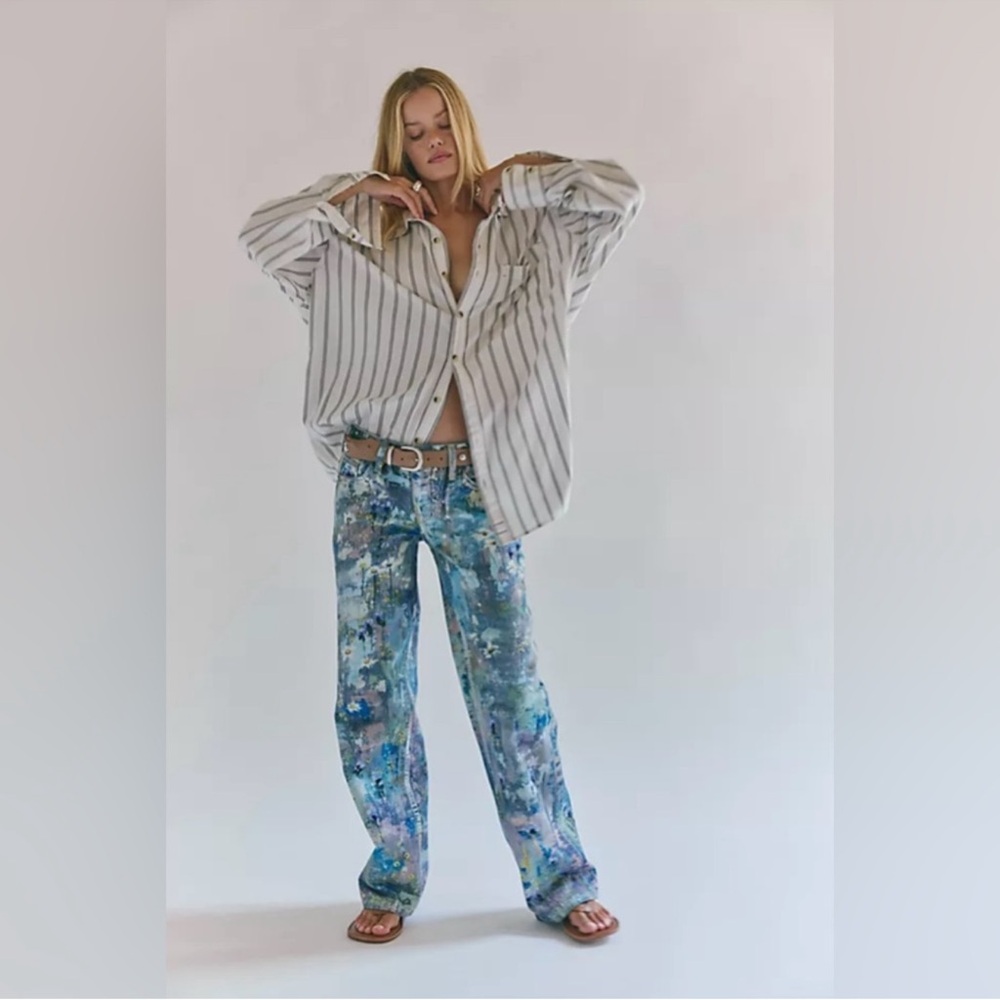 Free People We the Free Tennessee Illusions Low Rise Jeans Floral Canvas - Picture 3 of 9